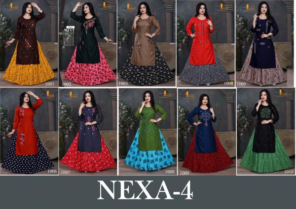 Tunic House Nexa 4 Fancy Rayon Embroidery Kurti With Skirt 